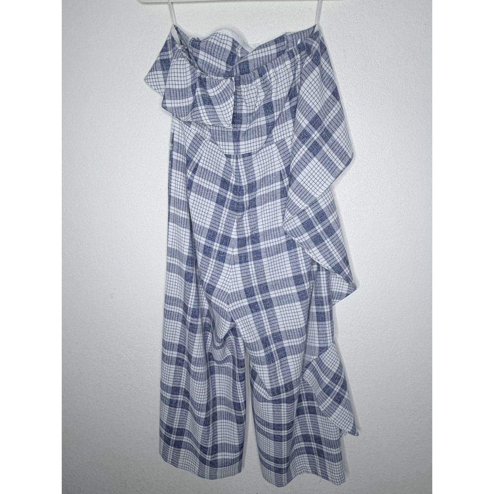 Gianni Bini Clouse Culotte Jumper Womens Size M Blue Plaid Ruffle Front Wide Leg - Picture 3 of 11